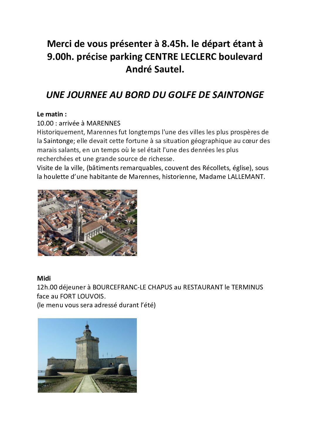 SORTIE 17 SEPTEMBRE 2026 – UNE JOURNEE AU BORD DU GOLF DE SAINTONGE